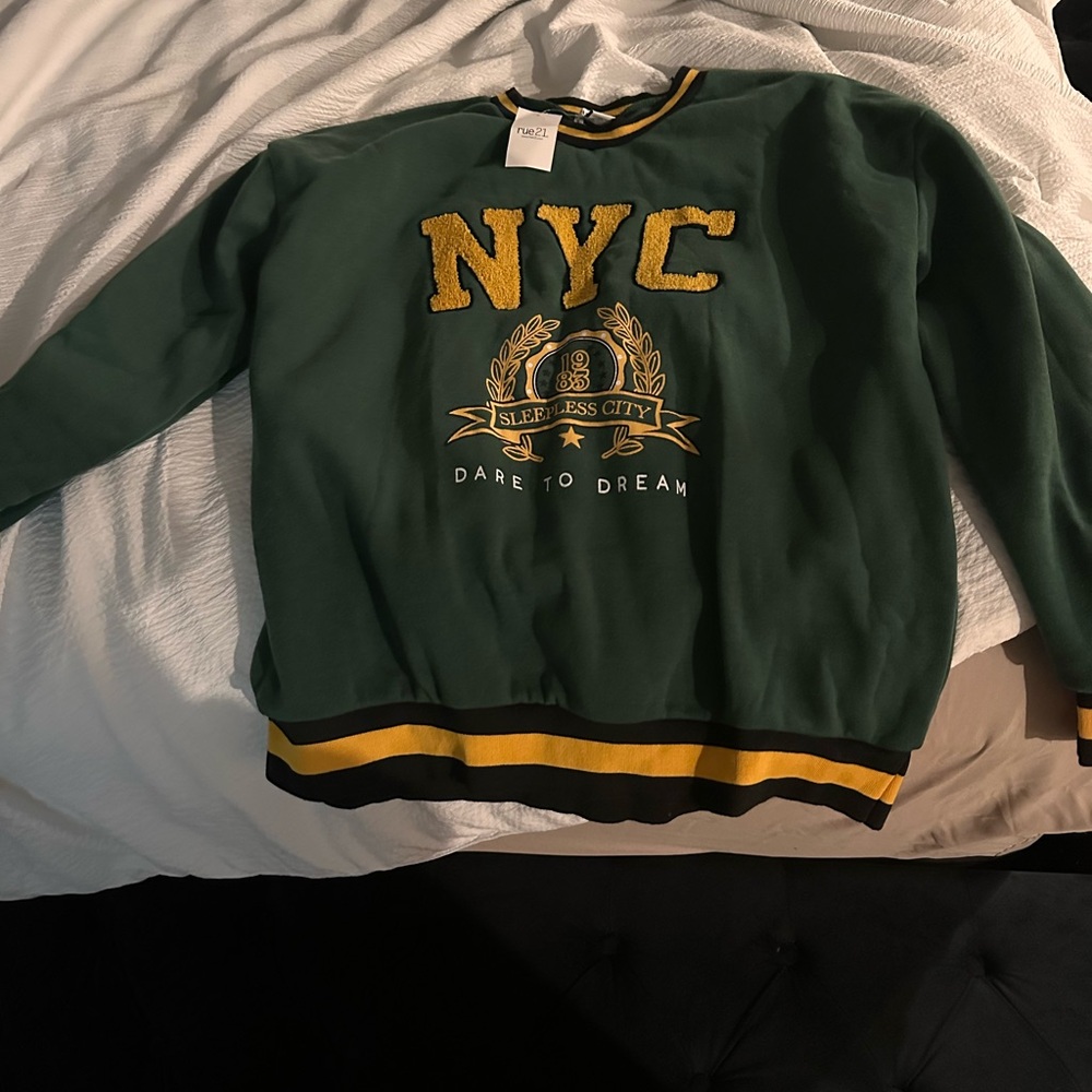 Rue21 Green Crewneck Sweater with Yellow Details